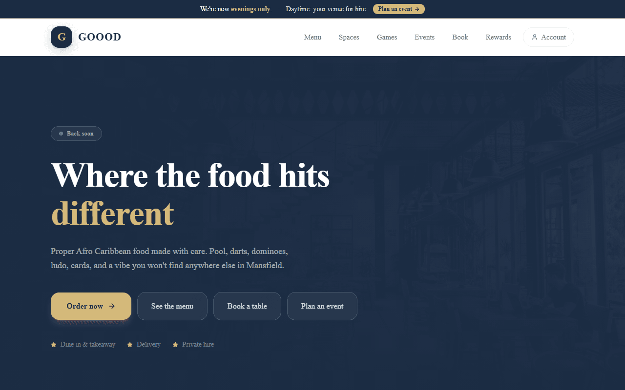 VenueOS-rendered tenant marketing homepage.